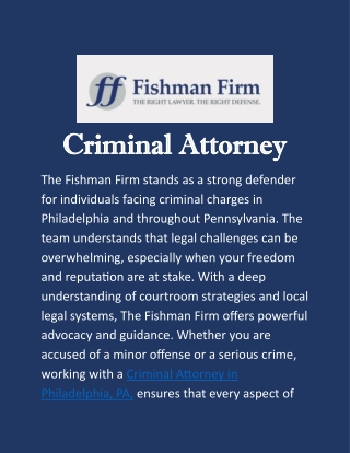 Criminal Attorney in Philadelphia, PA: Trusted Defense & Legal Solutions