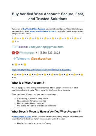 Buy Verified Wise Accounts - 100% USA, UK