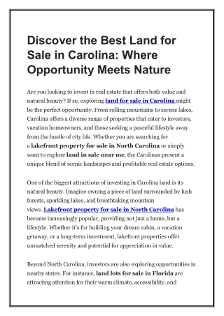 Discover the Best Land for Sale in Carolina