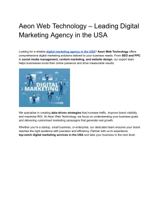 Aeon Web Technology – Leading Digital Marketing Agency in the USA