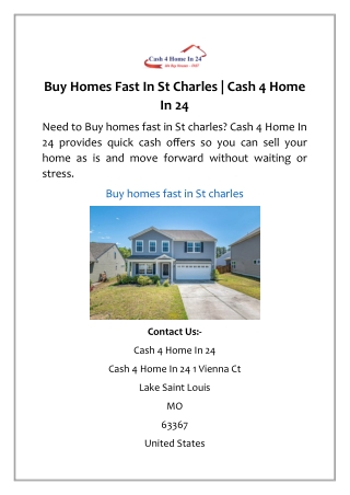 Buy Homes Fast In St Charles | Cash 4 Home In 24