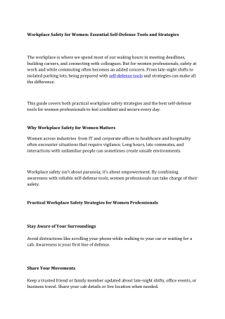 Workplace Safety for Women Essential Self-Defense Tools and Strategies