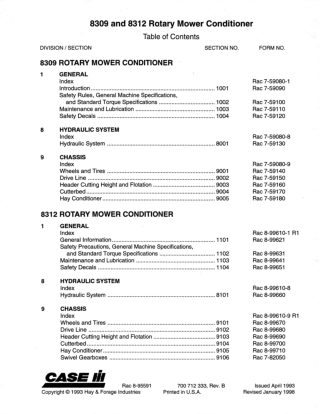 CASE IH 8309 Rotary Mower Conditioner Service Repair Manual Instant Download