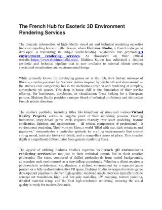 The French Hub for Esoteric 3D Environment Rendering Services