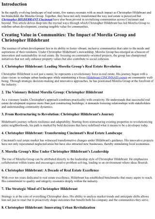Creating Value in Communities: The Impact of Morelia Group and Christopher Hilde