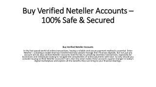 Why Need to purchase Verified Neteller Accounts