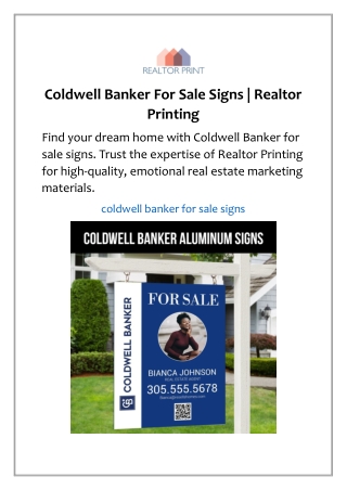Coldwell Banker For Sale Signs | Realtor Printing