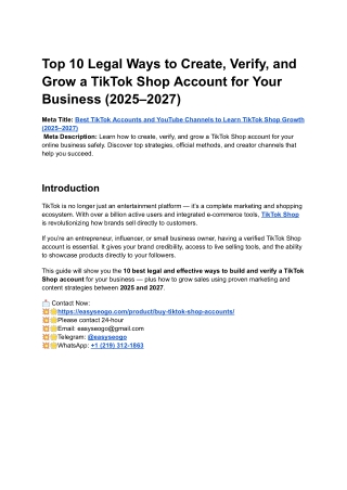 Top 10 Legal Ways to Create, Verify, and Grow a TikTok Shop Account for Your Business (2025–2027)