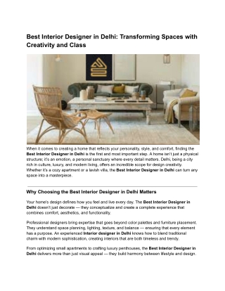 Best Interior Designers in Delhi Transforming Spaces with Creativity and Class