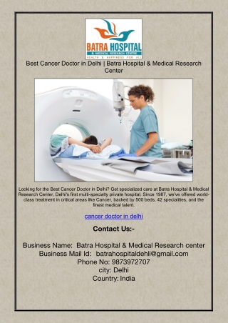 Best Cancer Doctor in Delhi | Batra Hospital & Medical Research Center