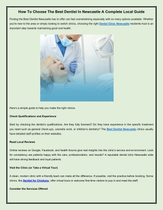 How To Choose The Best Dentist In Newcastle A Complete Local Guide