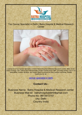 Top Cancer Specialist in Delhi | Batra Hospital & Medical Research Center