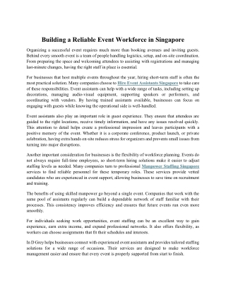 Building a Reliable Event Workforce in Singapore