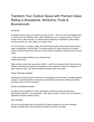 Transform Your Outdoor Space with Premium Glass Railing in Broadstone, Wimborne, Poole & Bournemouth