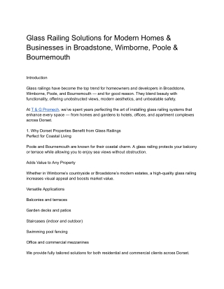 Glass Railing Solutions for Modern Homes & Businesses in Broadstone, Wimborne, Poole & Bournemouth