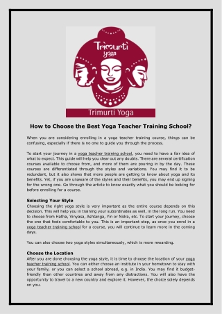 How to Choose the Best Yoga Teacher Training School?