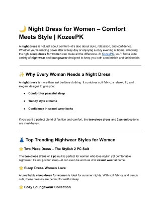 Night Dress for Women – Comfort Meets Style _ KozeePK