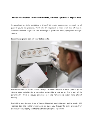 Boiler Installation in Brixton Grants, Finance Options & Expert Tips