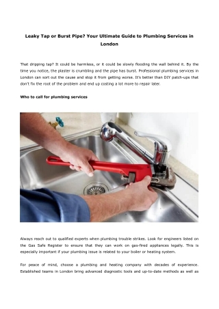 Leaky Tap or Burst Pipe Your Ultimate Guide to Plumbing Services in London