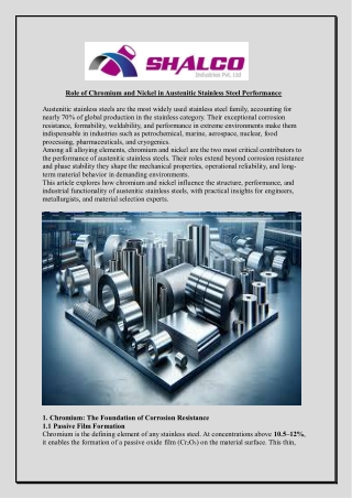 Role of Chromium and Nickel in Austenitic Stainless Steel Performance