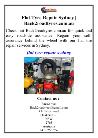 Flat Tyre Repair Sydney | Back2roadtyres.com.au
