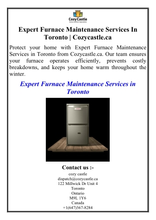 Expert Furnace Maintenance Services In Toronto | Cozycastle.ca