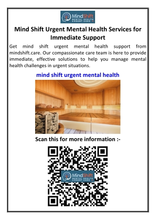 Mind Shift Urgent Mental Health Services for Immediate Support