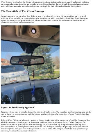 The Ecological Impact of Automobile Glass Repair vs Replacement