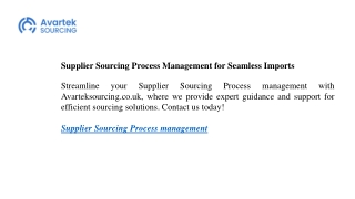 Supplier Sourcing Process Management for Seamless Imports