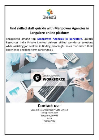 Find skilled staff quickly with Manpower Agencies in Bangalore online platform