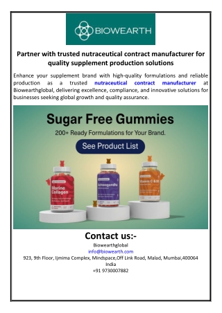Partner with trusted nutraceutical contract manufacturer for quality supplement