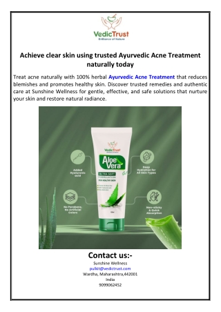 Achieve clear skin using trusted Ayurvedic Acne Treatment naturally today