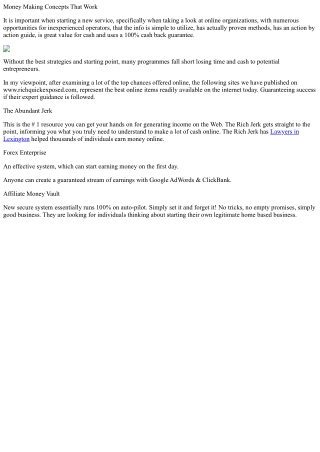 Cash making concepts that work