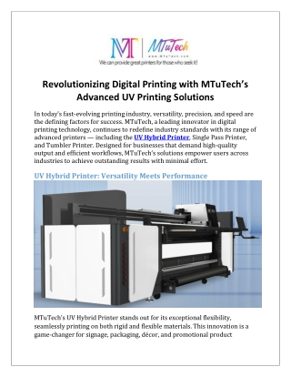 Revolutionizing Digital Printing with MTuTech’s Advanced UV Printing Solutions