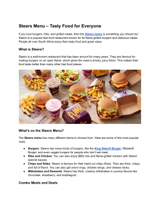Steers Menu PDF