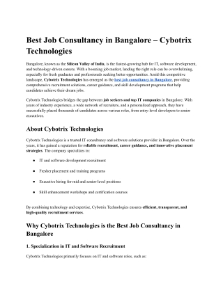 Best Job Consultancy in Bangalore – Cybotrix Technologies