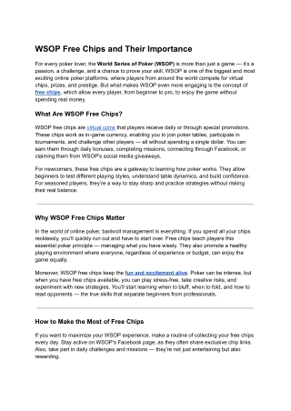 WSOP Free Chips and Their Importance