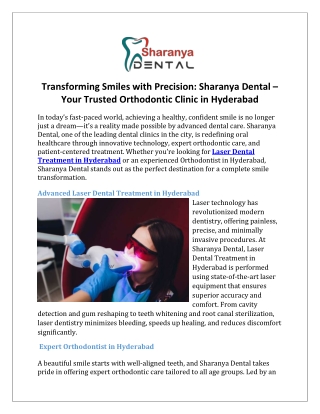 Transforming Smiles with Precision Sharanya Dental – Your Trusted Orthodontic Clinic in Hyderabad