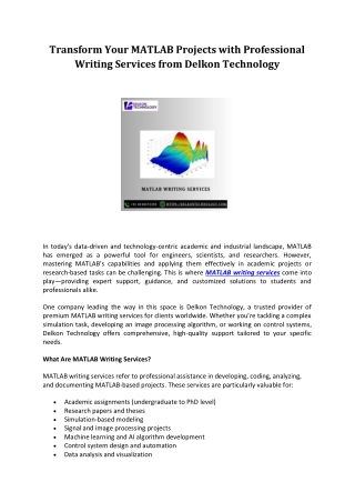 MATLAB  Writing Services from Delkon Technology