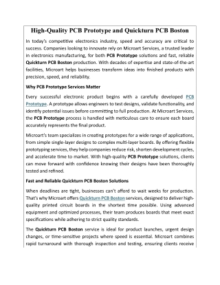High-Quality PCB Prototype and Quickturn PCB Boston