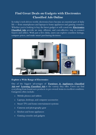 Find Great Deals on Gadgets with Electronics Classified Ads Online