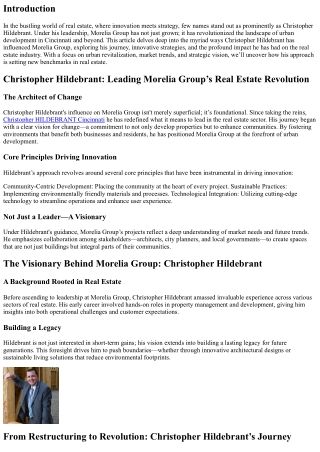 Leading Through Innovation: The Christoper Hildebrant Effect on Morelia Group