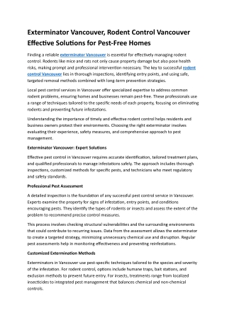 Exterminator Vancouver, Rodent Control Vancouver Effective Solutions for Pest-Fr