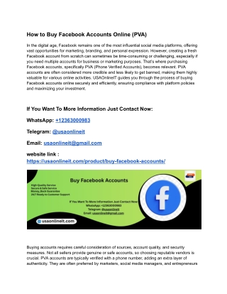 How to Buy Facebook Accounts Online (PVA) USA