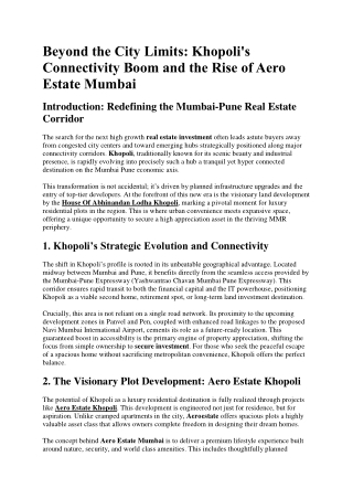 Beyond the City Limits: Khopoli's Connectivity Boom and the Rise of Aero Estate
