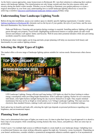 Landscape Lighting Installation Tips for a Seamless Holiday Setup in Richmond BC