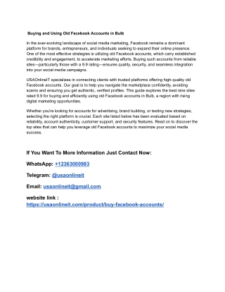 Best 9.9 Site To for Buying and Using Old Facebook Accounts in Bulb