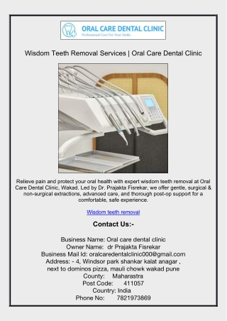 Wisdom Teeth Removal Services | Oral Care Dental Clinic