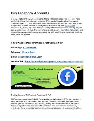 How to Sites Old Facebook Accounts (PVA) in USA