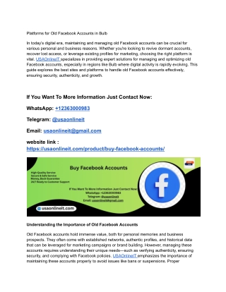 Best  20 Site To Platforms for Old Facebook Accounts in Bulb